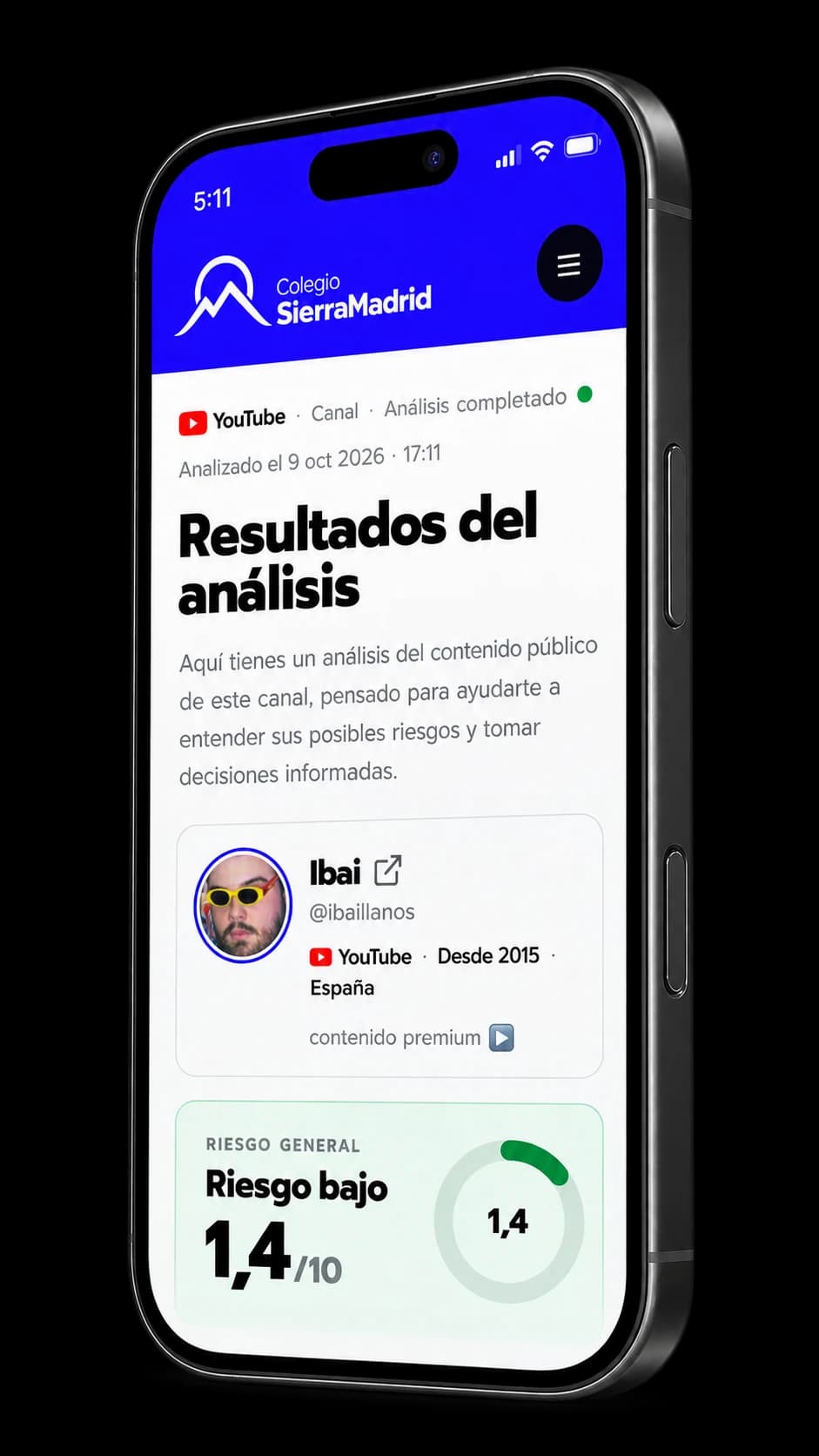 Informe de El Parental en un móvil: nivel de riesgo por criterio de un canal de YouTube